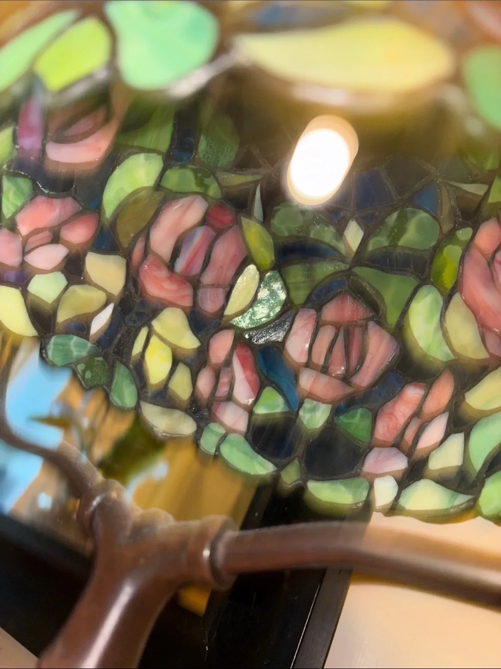 Mosaic Stained Glass Lamp with Pink, Green & Blue Shade